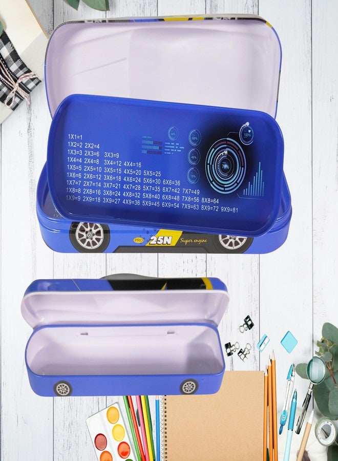 ZAFCO Metal Car Pencil Box for Kids | Compass for Boys | Two in One Pen Box for Students | Car Geometry for School | Pencil Box for Boys | Birthday Return Gift 1 Unit (Blue-Twin) - Image 4